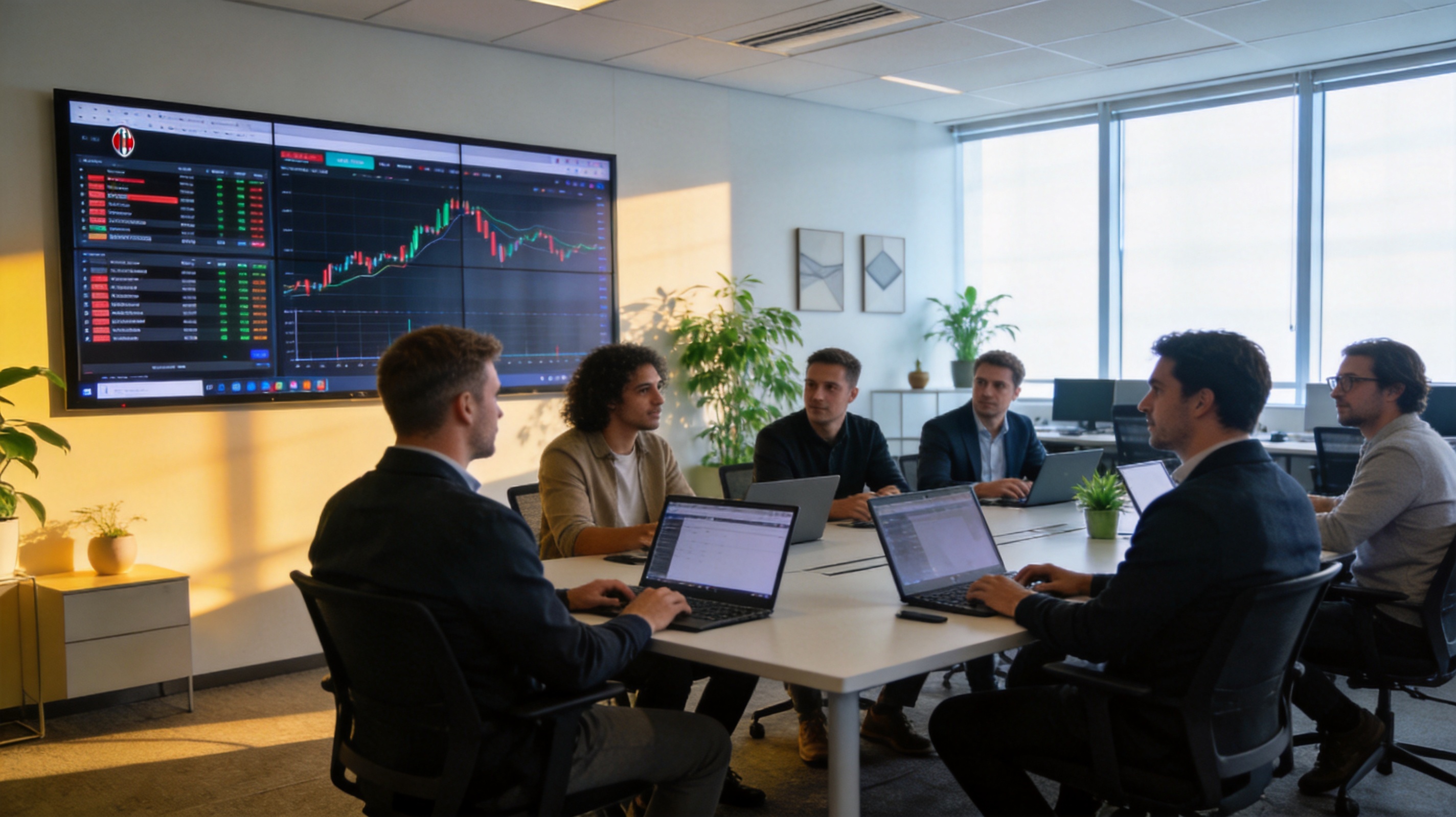 米兰体育团队办公环境与赛事数据大屏图